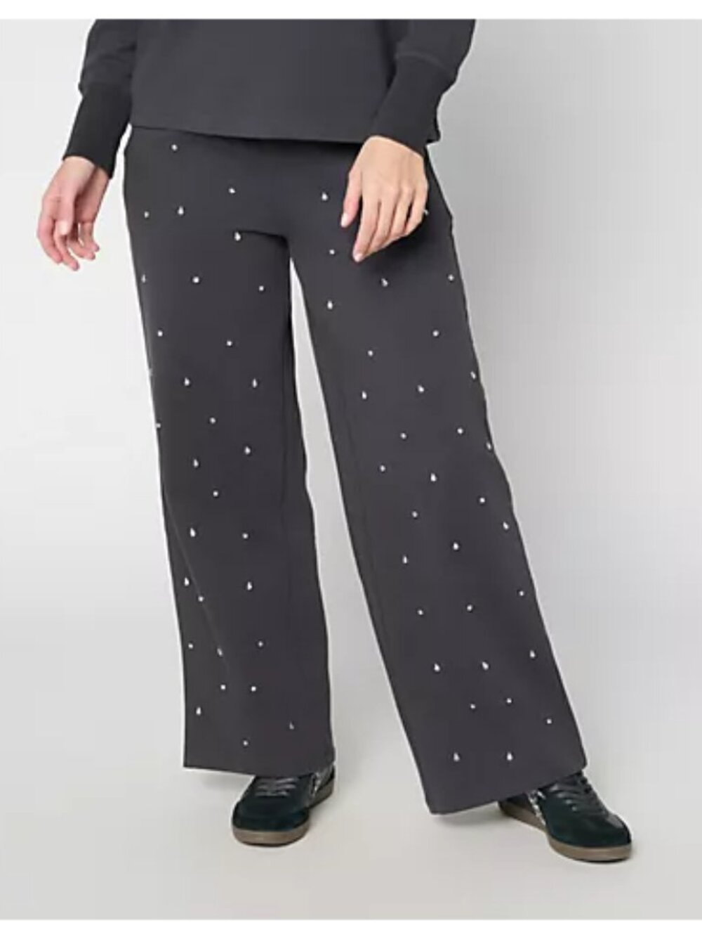 Mally Roncal Regular French Terry Jeweled Wide Leg Pants - Size: Large - NIP